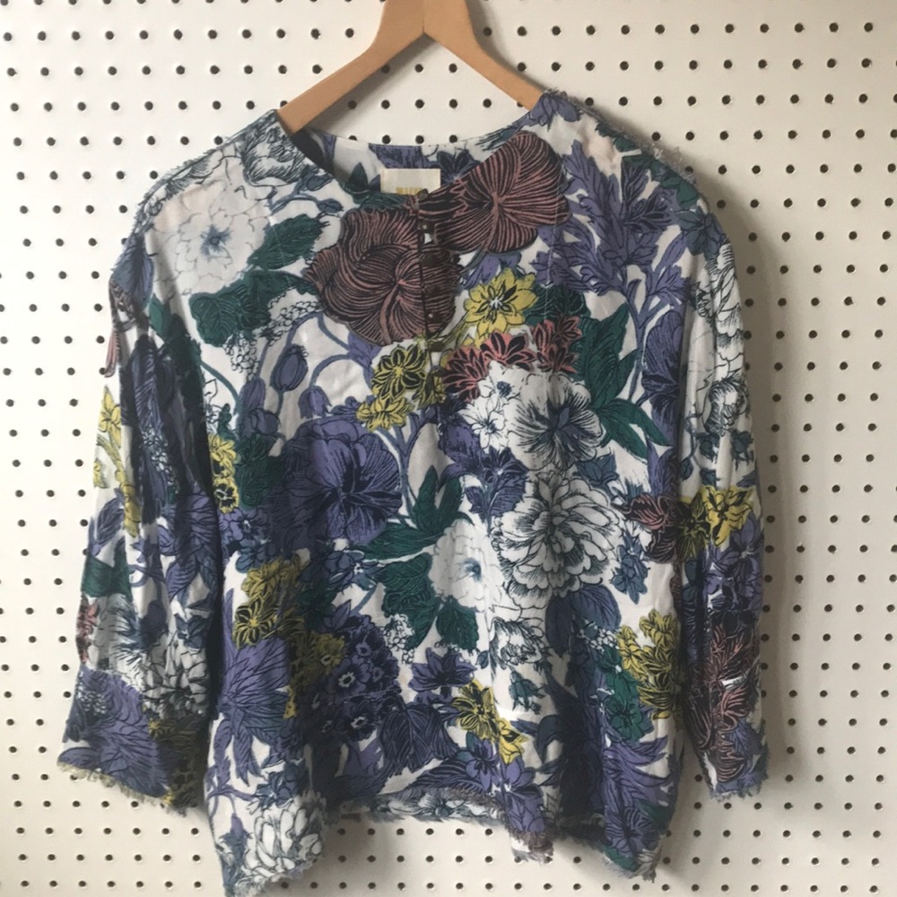 Anthropologie Maeve Raw Hem Floral Blouse
